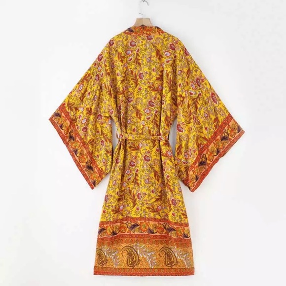 Floral & Paisley Print Kimono Bohemian Duster Wrap Coverup Top Casual - Picture 5 of 5
